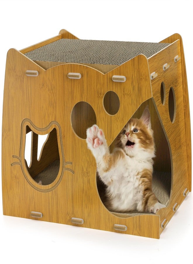 WRINGKIT 2-Level Cat Scratcher House, 2 in 1 Cat Cardboard House with Scratching Pads, Sturdy Cat House Lounge for Indoor Cats to Rest and Hide, Maximum Load Capacity 66 Lbs - Image 1